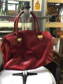 Red leather handbag