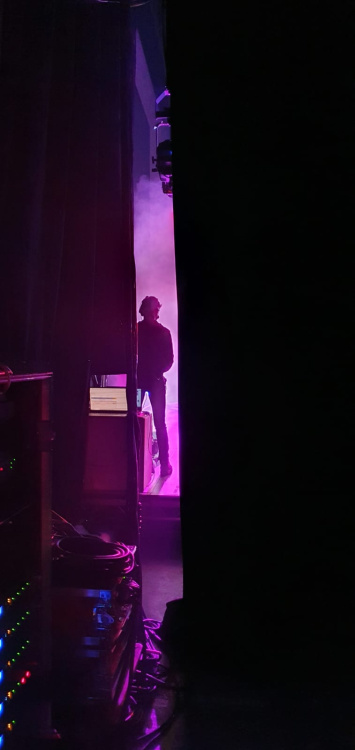 Orphans at the Beacon Arts Centre Tech week Scotty having to stand on stage to see the sightlines of the revolve