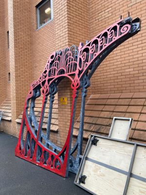 Photo taken during She Loves Me getout showing detail of one side of the revolving set.